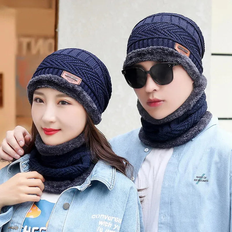 Wool cap with neck warmer for men women