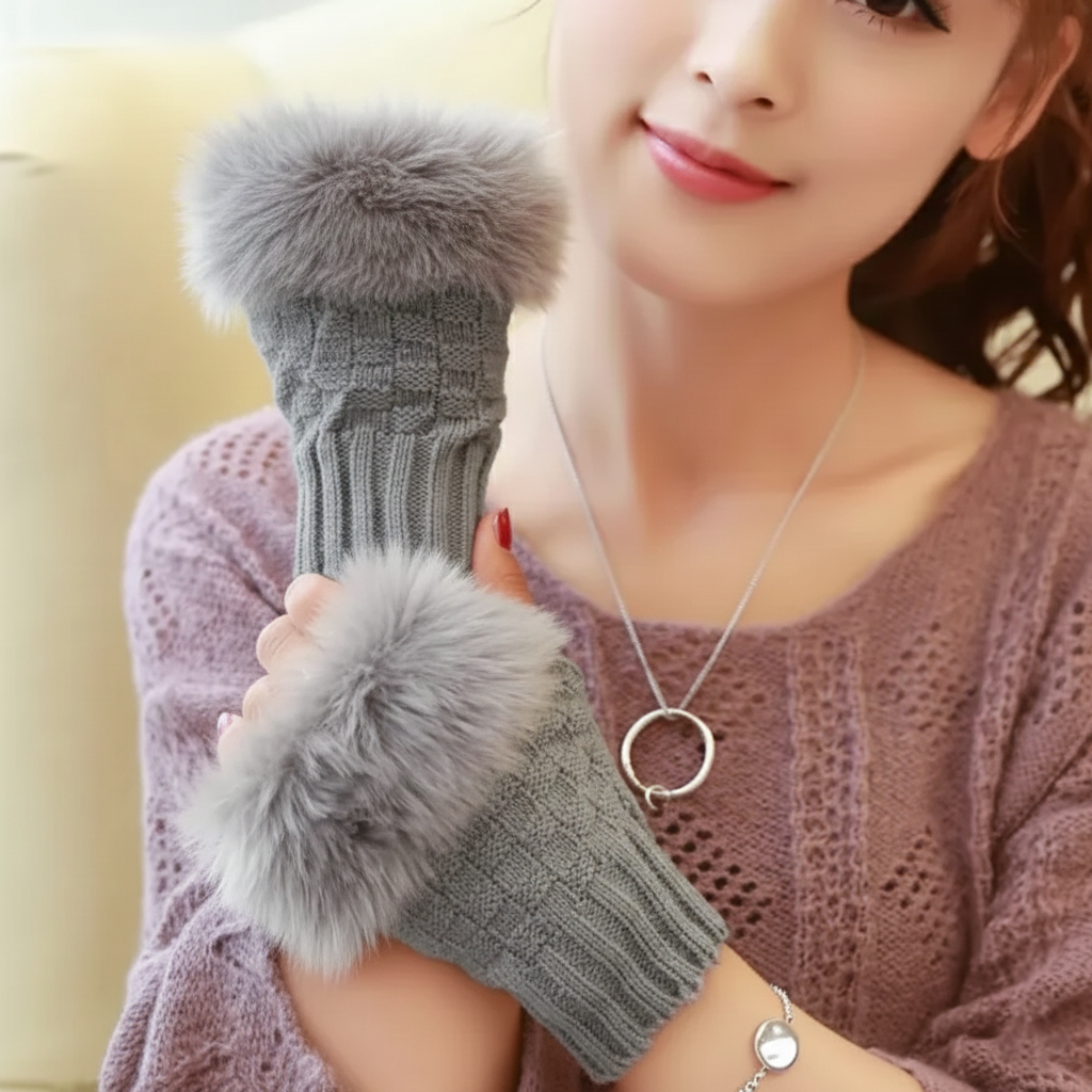 Fashion Women Faux Rebbit Fur Gloves
