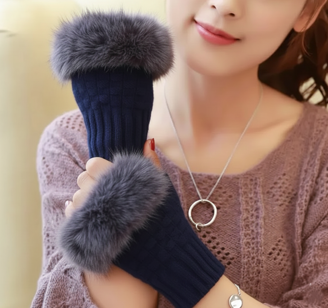 Fashion Women Faux Rebbit Fur Gloves