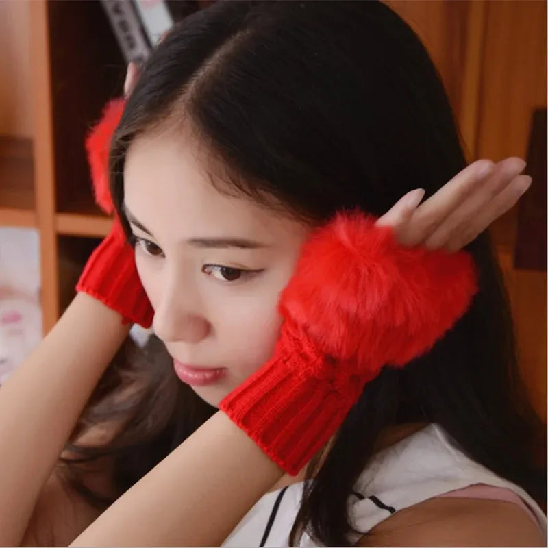 Fashion Women Faux Rebbit Fur Gloves