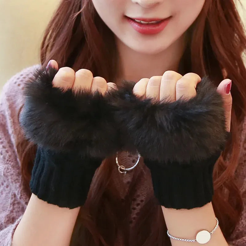 Fashion Women Faux Rebbit Fur Gloves