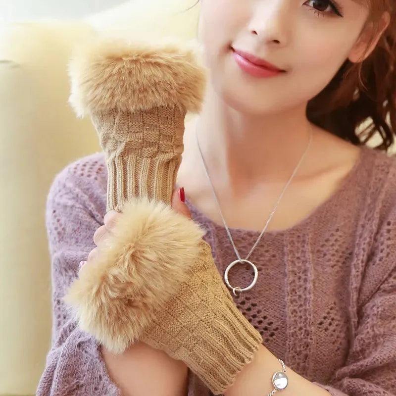 Fashion Women Faux Rebbit Fur Gloves