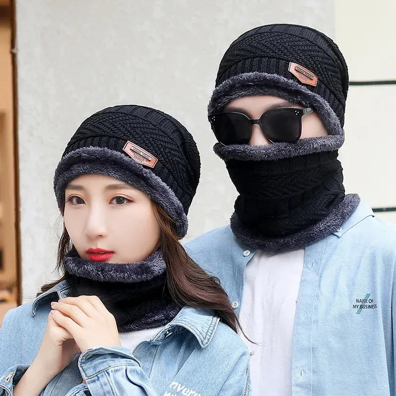 Wool cap with neck warmer for men women