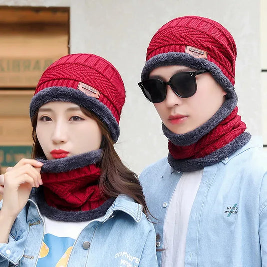 Wool cap with neck warmer for men women