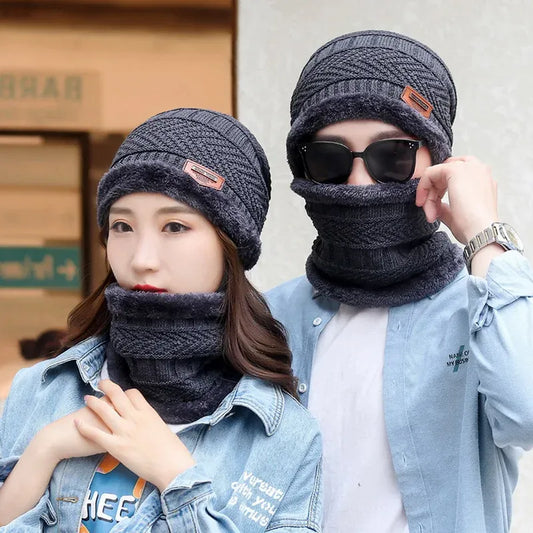 Wool cap with neck warmer for men women
