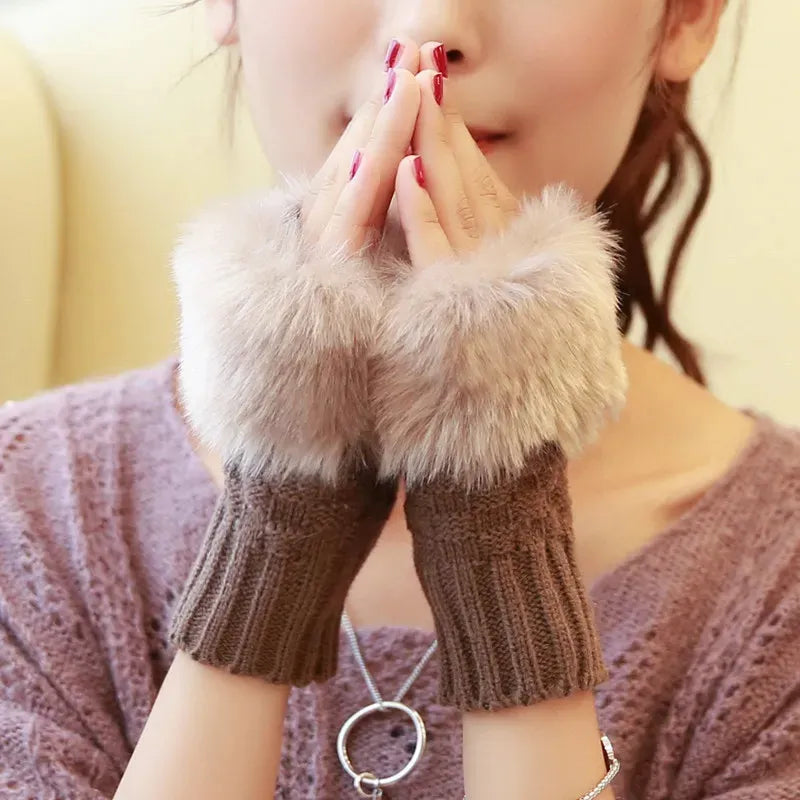 Fashion Women Faux Rebbit Fur Gloves